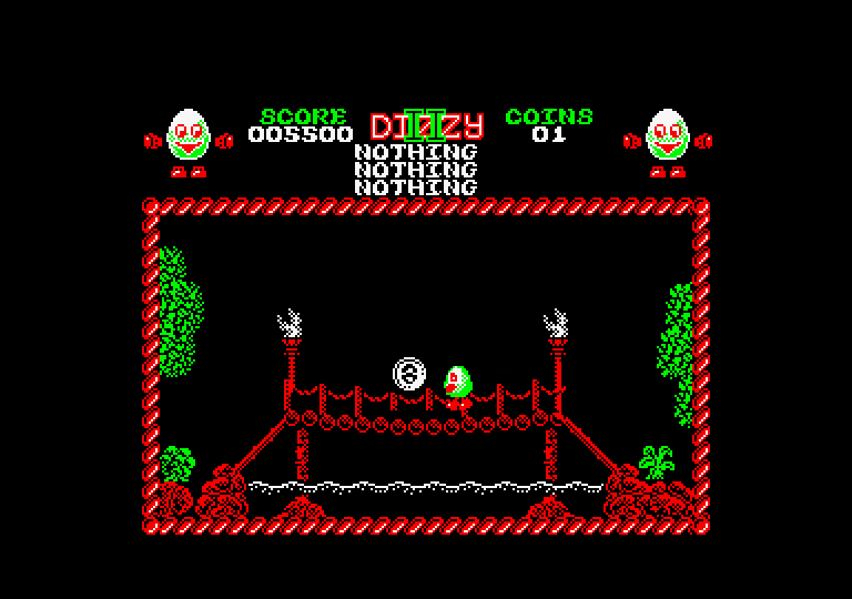 Treasure Island Dizzy Amstrad CPC Screenshot: Crossing a bridge...