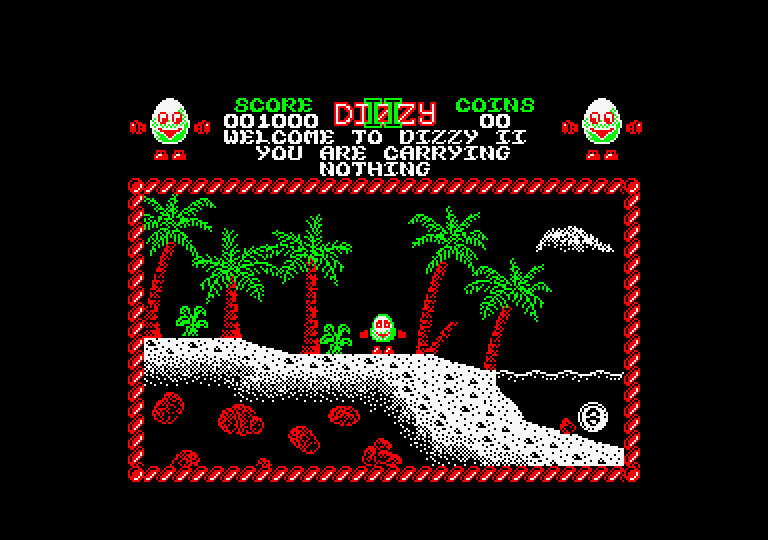 Treasure Island Dizzy Amstrad CPC Screenshot: The game begins on this beach.