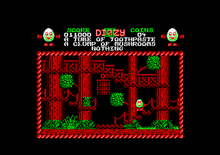 Treasure Island Dizzy Amstrad CPC Screenshot: Watch out for the cages; if they catch Dizzy it's game over.