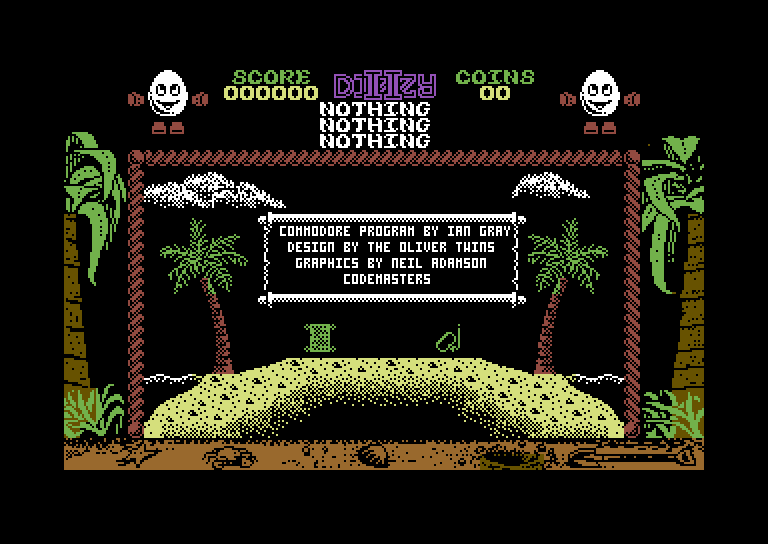Treasure Island Dizzy Commodore 64 Screenshot: Title screen.
