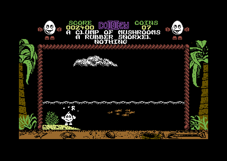 Treasure Island Dizzy Commodore 64 Screenshot: You can go underwater if you have the snorkel.
