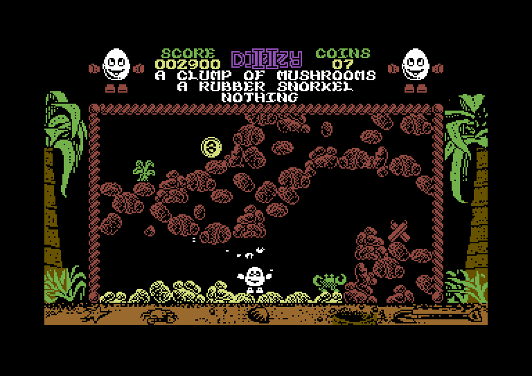 Treasure Island Dizzy Commodore 64 Screenshot: This crab is dangerous, how can I get past it?