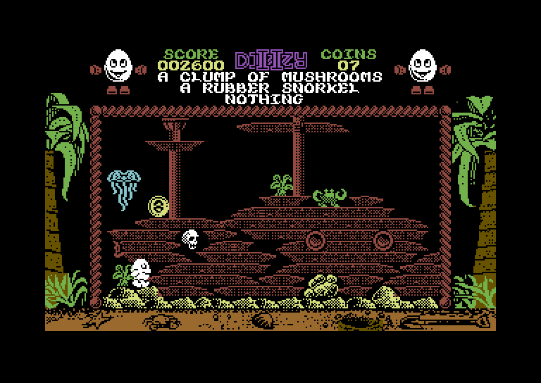 Treasure Island Dizzy Commodore 64 Screenshot: An underwater wreck...