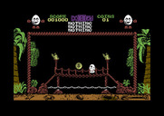 Treasure Island Dizzy for Commodore 64 - Crossing a bridge to collect another coin.