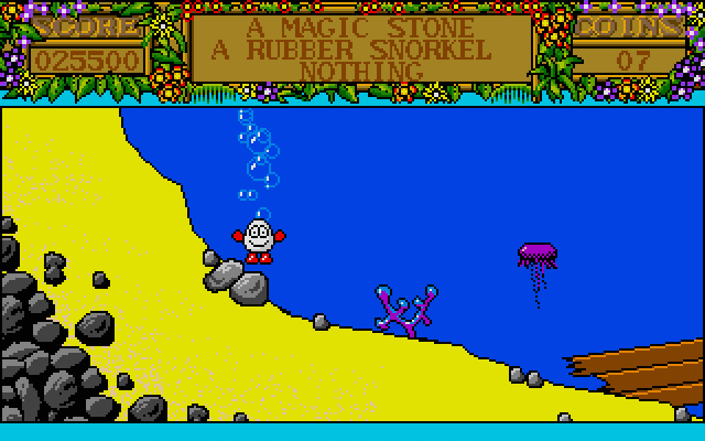 Treasure Island Dizzy Atari ST Screenshot: Don't touch the jellyfish, they're deadly.