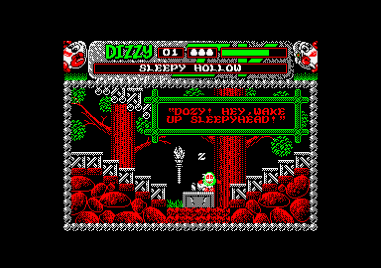 Magicland Dizzy Amstrad CPC Screenshot: Dozy is sleeping as usual.