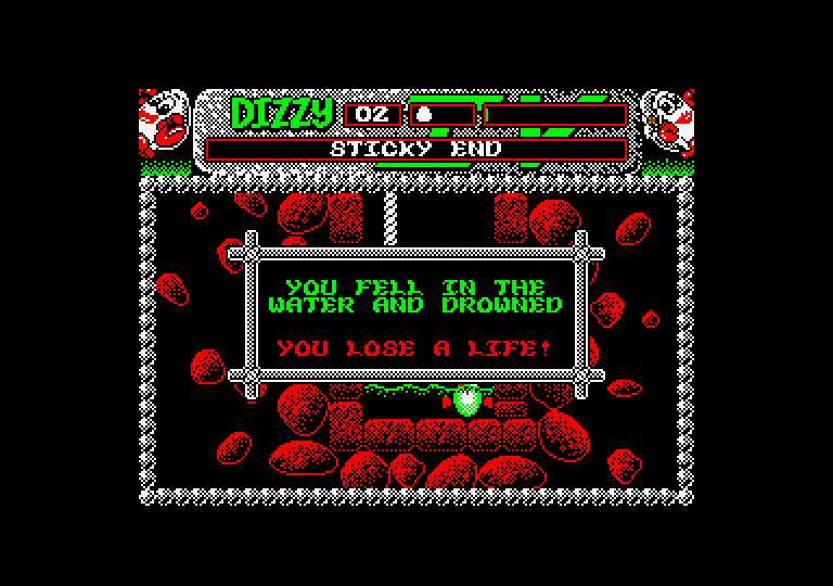 Magicland Dizzy Amstrad CPC Screenshot: Here's one way to die...