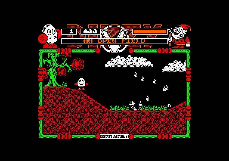 Spellbound Dizzy Amstrad CPC Screenshot: It's raining here...could that be important?