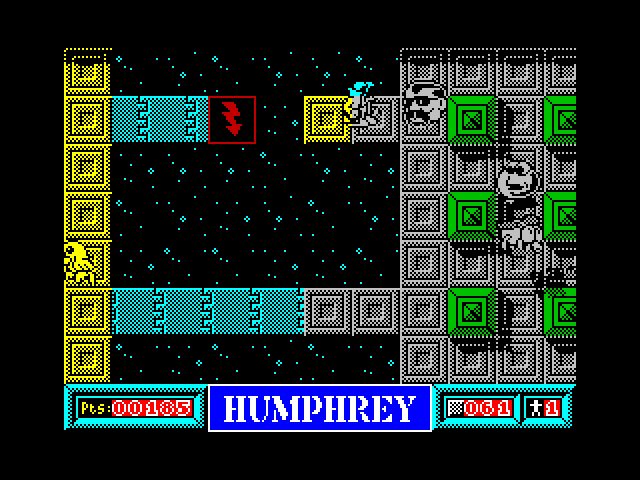 Humphrey ZX Spectrum Screenshot: Don't get caught by the various characters!