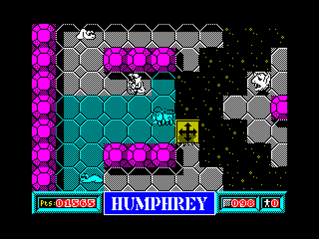 Humphrey ZX Spectrum Screenshot: Change tiles to cyan on this level...