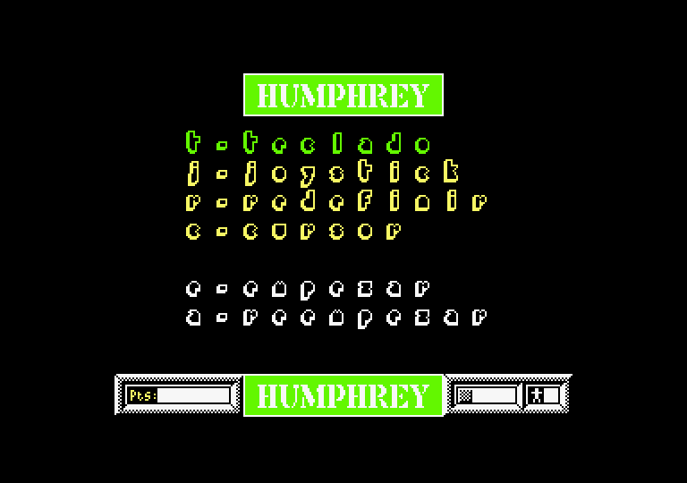 Humphrey Amstrad CPC Screenshot: Main menu.
