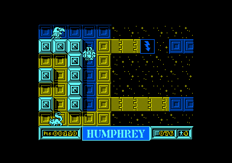 Humphrey Amstrad CPC Screenshot: Turn all of the tiles yellow to complete the level.