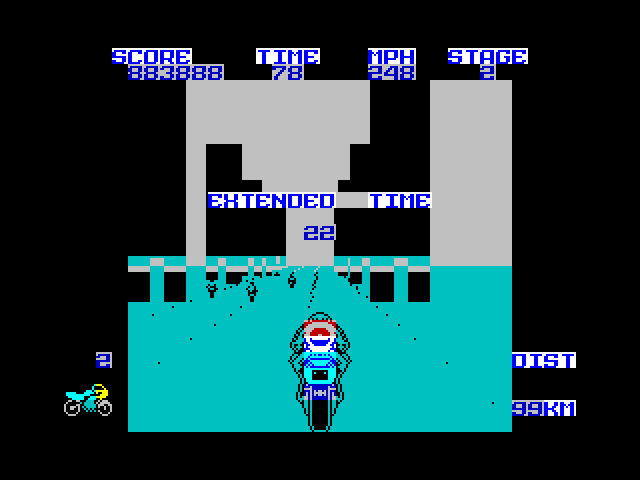 Super Bike TransAm ZX Spectrum Screenshot: On to the second stage.