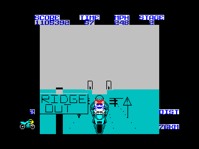 Super Bike TransAm ZX Spectrum Screenshot: Bridge out ahead!
