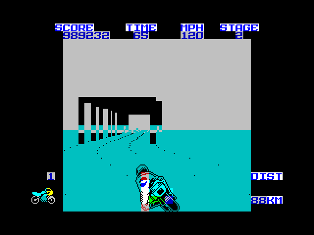 Super Bike TransAm ZX Spectrum Screenshot: Turning to stay on the road...