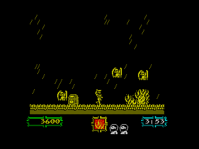 Ghouls 'N Ghosts ZX Spectrum Screenshot: Caught in the rain!