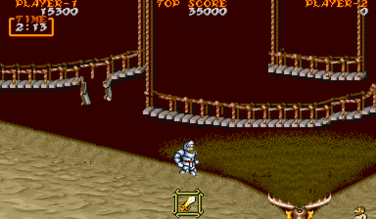 Ghouls 'N Ghosts Arcade Screenshot: I fell through the platform...now don't get eaten by creatures!