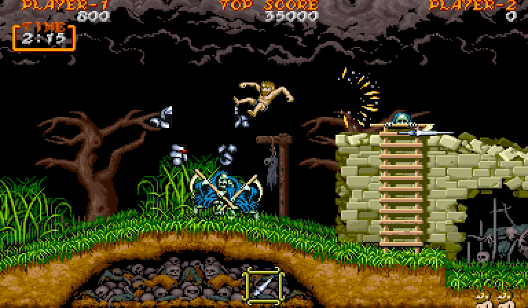 Ghouls 'N Ghosts Arcade Screenshot: I was hit and lost my armor.