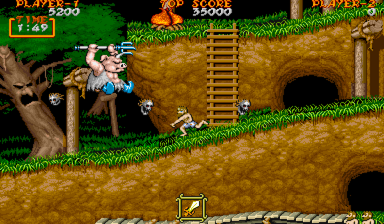 Ghouls 'N Ghosts Arcade Screenshot: A giant pig creature attacks!