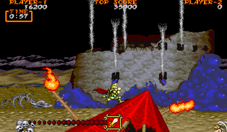 Ghouls 'N Ghosts Arcade Screenshot: Avoid the flames!
