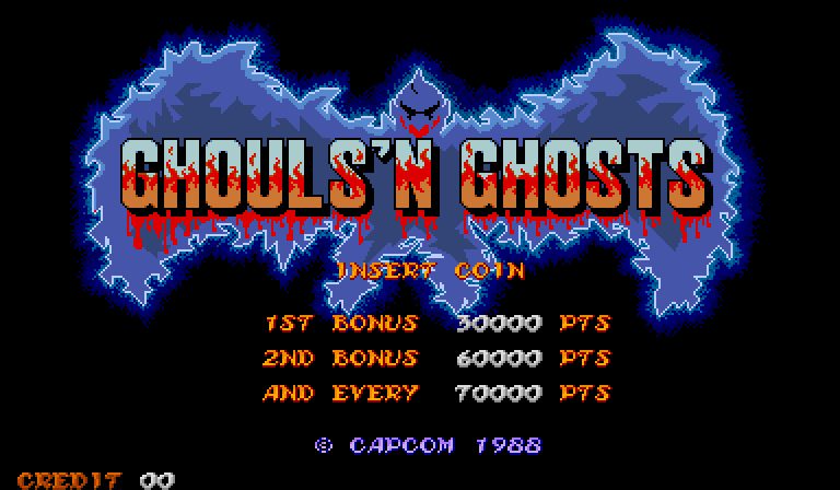 Ghouls 'N Ghosts Arcade Screenshot: Title screen (U.S. version).