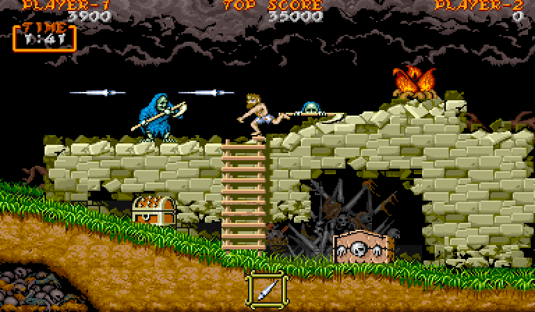 Ghouls 'N Ghosts Arcade Screenshot: Attacking enemies...