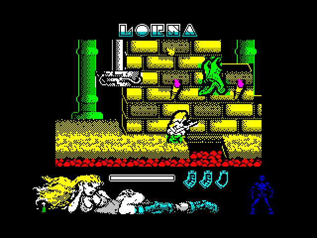 Lorna ZX Spectrum Screenshot: More flying creatures.