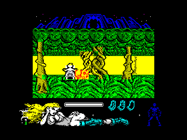 Lorna ZX Spectrum Screenshot: Don't crash into trees or other obstacles!
