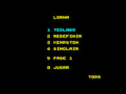 Lorna for ZX Spectrum - Main menu.