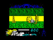 Lorna for ZX Spectrum - Blasting an obstacle...