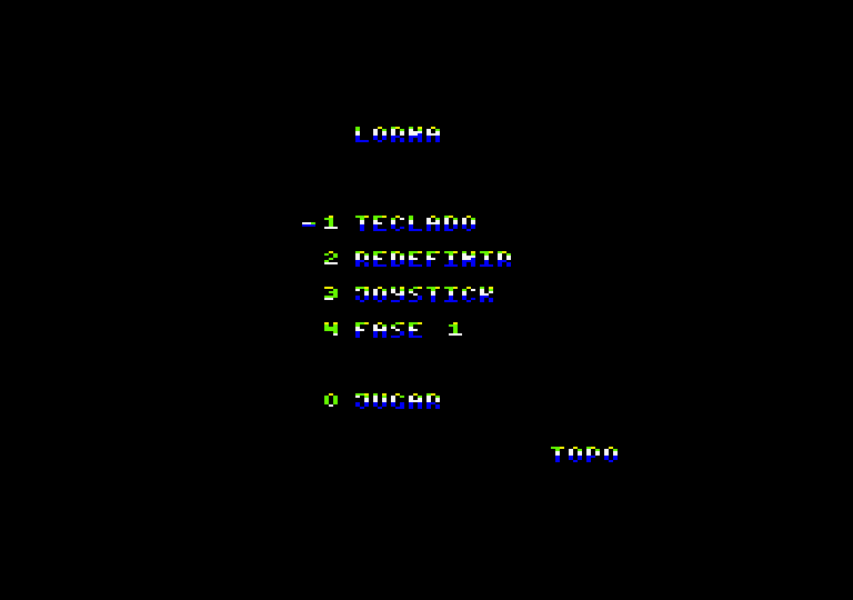 Lorna Amstrad CPC Screenshot: Main menu.
