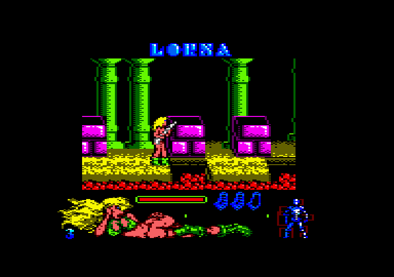 Lorna Amstrad CPC Screenshot: Jump over these gaps in the floor, the lava below is deadly!