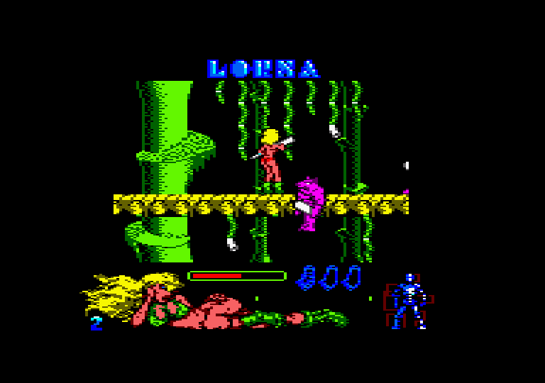 Lorna Amstrad CPC Screenshot: One enemy knocked down, but more will appear!
