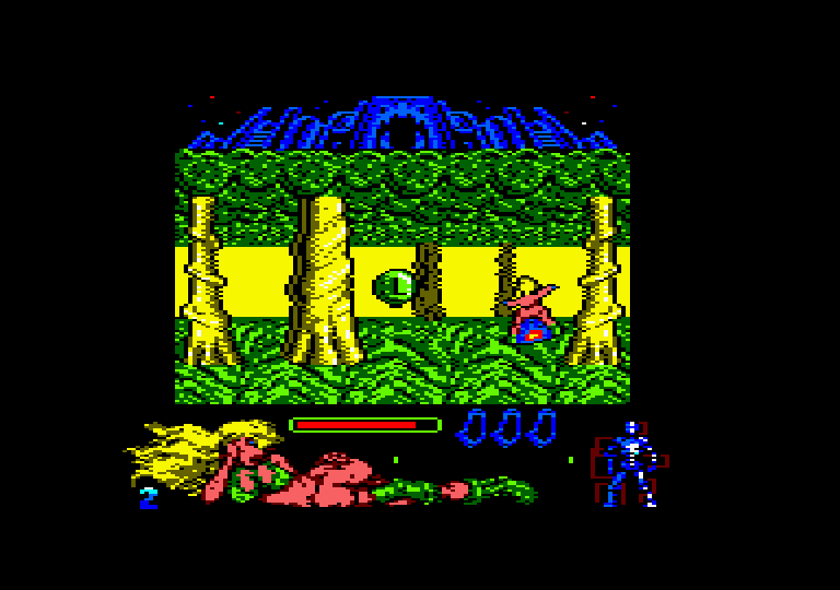 Lorna Amstrad CPC Screenshot: There's a few opportunities to pick up bonus items here.
