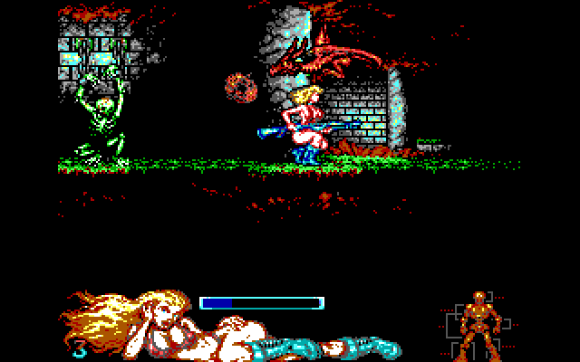 Lorna IBM PC/Compatibles Screenshot: Ducking under a dragon attack!