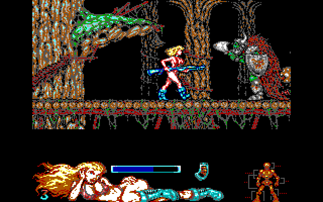 Lorna IBM PC/Compatibles Screenshot: Yikes, this guy is huge! This will be a tough fight...