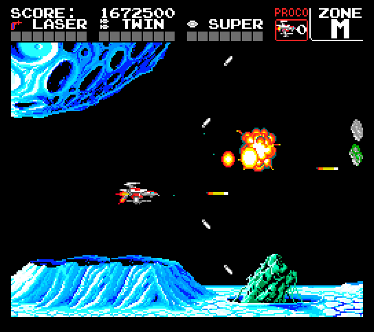 Darius+ TurboGrafx-16 / PC Engine Screenshot: Blasting anything in my way...