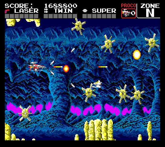 Darius+ TurboGrafx-16 / PC Engine Screenshot: Zone "N" continues...