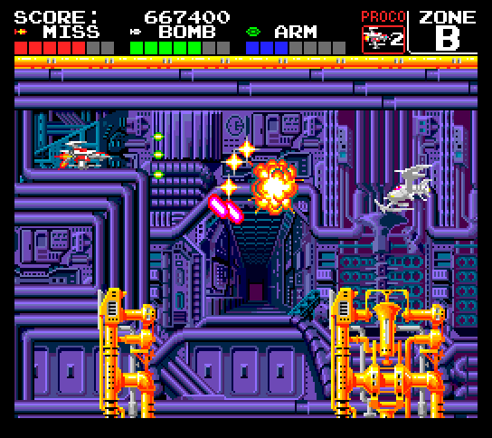 Darius+ TurboGrafx-16 / PC Engine Screenshot: Zone "B" is an alternate route after defeating King Fossil.
