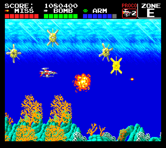 Darius+ TurboGrafx-16 / PC Engine Screenshot: Many new types of enemies begin to appear here.