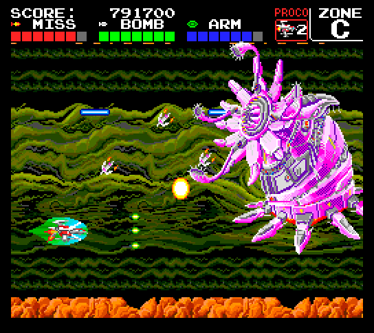 Darius+ TurboGrafx-16 / PC Engine Screenshot: The battle with Electric Fan.