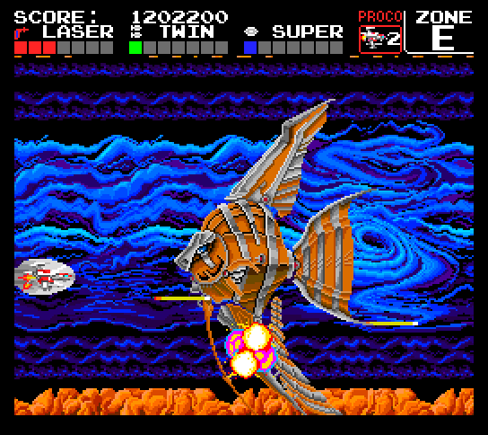Darius+ TurboGrafx-16 / PC Engine Screenshot: This opponent is called Little Stripes.