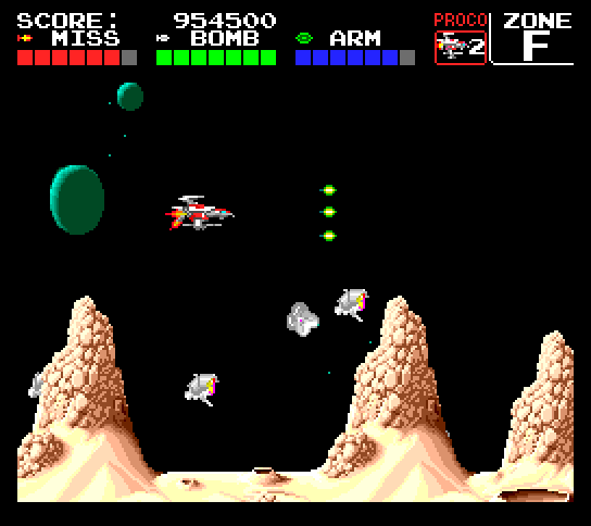 Darius+ TurboGrafx-16 / PC Engine Screenshot: Entering "F" zone.