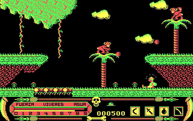 Livingstone I Presume? IBM PC/Compatibles Screenshot: Knocked out by monkeys throwing coconuts!