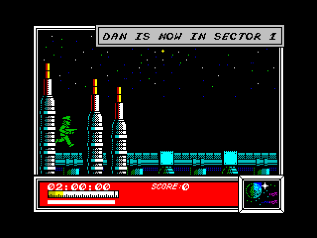 Dan Dare: Pilot of the Future ZX Spectrum Screenshot: Dan is now in sector 1...