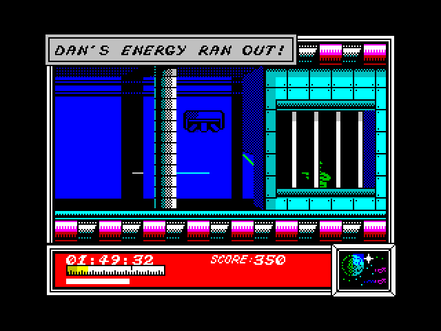 Dan Dare: Pilot of the Future ZX Spectrum Screenshot: Dan's energy ran out!