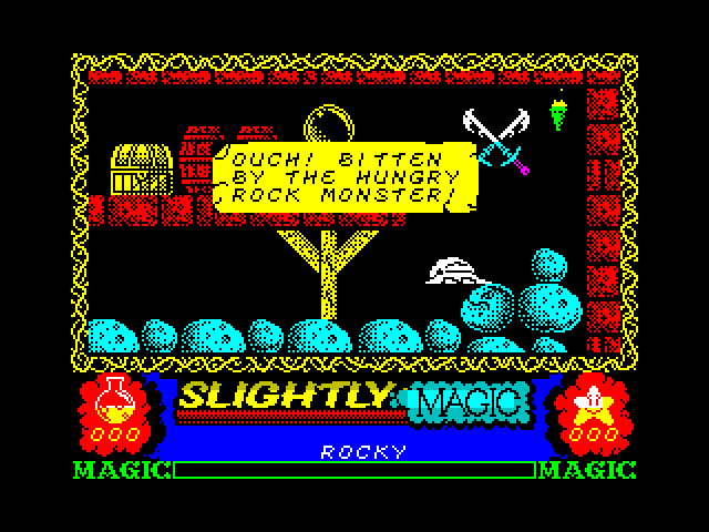 Slightly Magic ZX Spectrum Screenshot: I was bitten by the hungry rock monster!