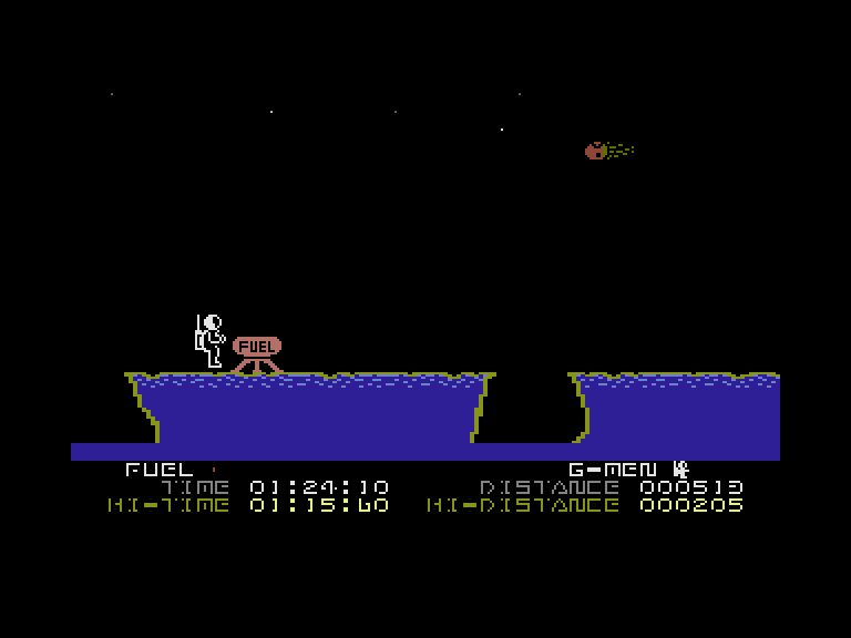 'g'man Commodore 16 & Plus/4 Screenshot: Out of fuel, but I can collect some here.