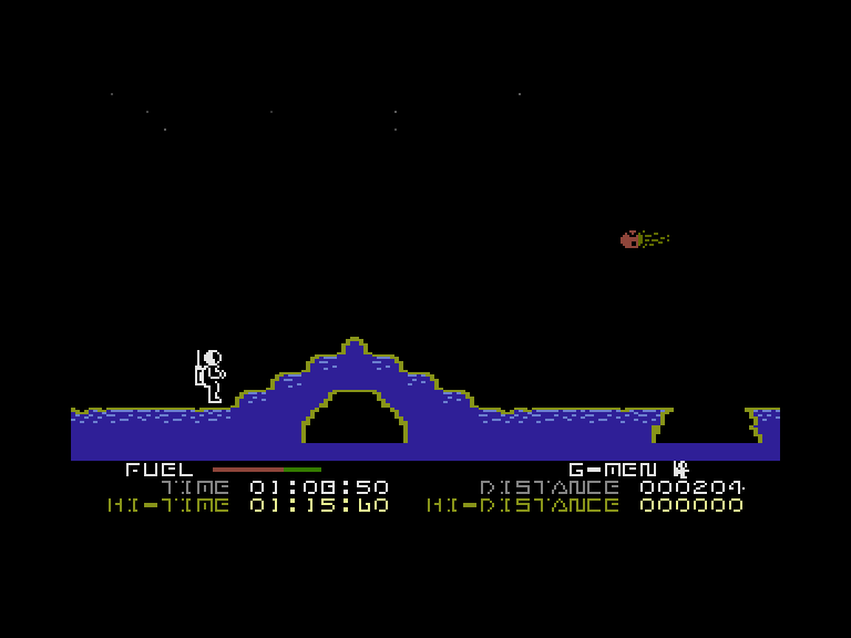 'g'man Commodore 16 & Plus/4 Screenshot: Be careful, don't hit these mountains when running on the ground!