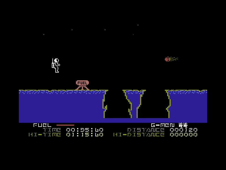 'g'man Commodore 16 & Plus/4 Screenshot: Low on fuel, so I'm about to pick some up...
